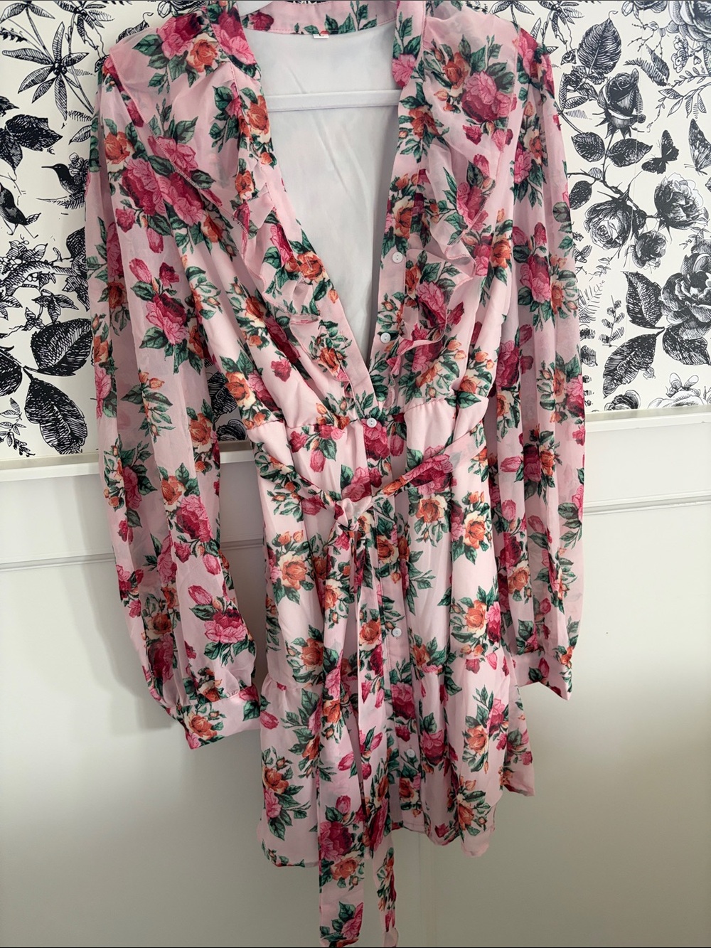 SHEIN Pink Floral Wrap Mini Dress
